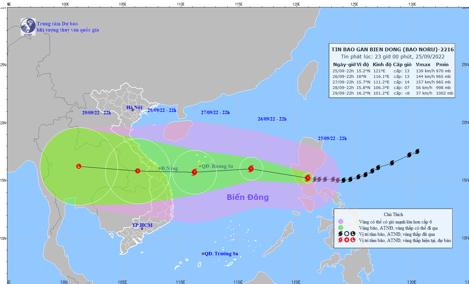Thời tiết ngày 26-9 Bão Noru giật cấp 15, có khả năng mạnh thêm khi vào Biển Đông